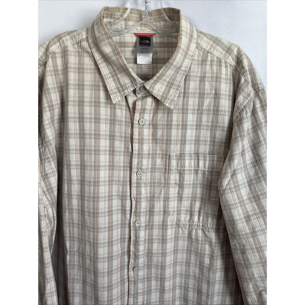 North Face Mens XXL Orange Gray Plaid Long Sleeve Button Down Shirt